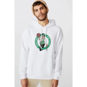 Resim Qivi Boston Basketbol Spor Baskılı Beyaz Erkek Örme Kapşonlu Sweatshirt Uzun Kol 