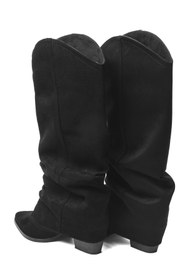 Resim Mubiano Kadın Süet Çizme Körüklü Çekme Western Siyah Merina 