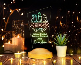 Resim Satranç Temalı Hediye Gece Lambası – Satranç Turnuvası Ödülü - Satranç Tutkunlarına Özel Hediyesi 