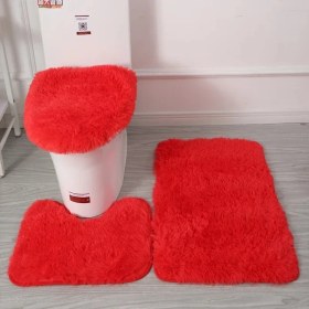 Resim DouranShop No.1 Stili Yeni Emici Banyo Tuvalet Kapağı Wc Halı Banyo Tuvalet Kapağı 3 Parça Düz Renk Kaymaz Banyo Paspas Kış Banyo Malzemeleri (Yurt Dışından) 