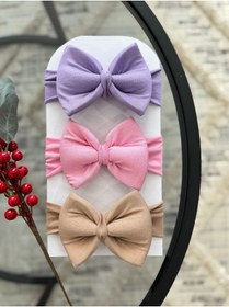 Resim VANİLLİA %100 Pamuklu Fiyonklu Kız Bebek Bandana Saç bandı Set 3'lü Bandana Seti 