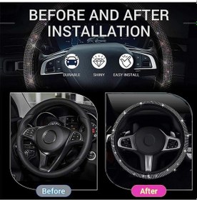 Resim Çok Renkli 38 Cm Bling Rhinestones Direksiyon Kapağı Kadınlar Kız İçin Kristal Elmas Köpüklü Araba Suv Nefes Kaymaz Evrensel Direksiyon Kapakları 