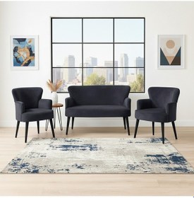 Resim Azra Mobilya Roma Çay Seti Koltuk Takımı Babyface Kumaş 2 Berjer + 1 İkili Koltuk Ahşap Ayaklı Antrasit Antrasit 