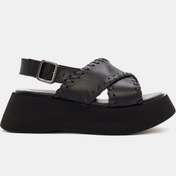 Resim Maria Kadın Siyah Kemerli Gerçek Deri Sandalet Siyah 