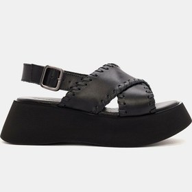 Resim Maria Kadın Siyah Kemerli Gerçek Deri Sandalet Siyah 