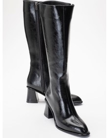 Resim Paradis Siyah Cilt Kadın Kalın Topuklu Çizme Siyah Mat 