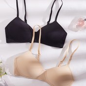 Resim 2 Adet Kadın Push-Up Bralette - Nefes Alabilen Naylon ve Elastan Karışımı, Çıkarılmayan Orta Destekli Pedler, Siyah & Bej Düz Renk, Telsiz Rahatlık Günlük Kıyafetler İçin 