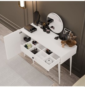 Resim 2240 Love Ahşap Ayaklı Mdf Profil Çerçeveli Makyaj Masası Beyaz 