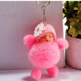 Resim Sones Uyuyan Bebek Bebek Topu Anahtarlık Araba Anahtarlık Tutucu Çanta Kolye Charm Anahtarlık Pembe 