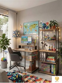 Resim Vien 2 Raflı Çalışma Masası 5 Raflı Kitaplık Monitör Yükseltici Set Kitaplıklı Ofis Masası Siyah Çam Siyah - Atlantik Çam 