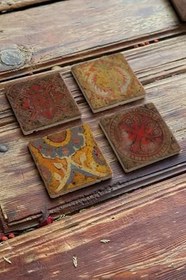Resim Oscar Stone Decor Baskılı Doğaltaş Bardak Altlığı 4'Lü Set Desen Tile 4Dsn-136 