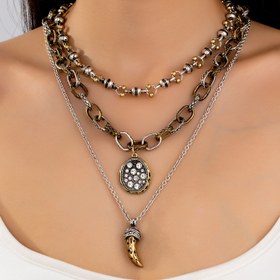 Resim Vintage Çok Katmanlı Gümüş ve Altın Renkli Takı Seti 