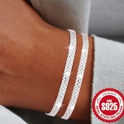 Resim 2 adet Şık 925 Gümüş Bilezikler - Düşük Alerji, Partiler, Tatiller ve Günlük Kullanım için Mükemmel - İdeal Şükran Günü Hediyesi, Günlük Aksesuar|Parlak Taşlı Bilezikler|Dayanıklı Metal Bilezik 
