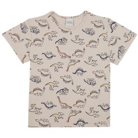 Resim Antebies Organik Bej Dinazor Desenli Beli Lastikli Kısa Kollu Erkek Çocuk Pijama Takımı Krem 