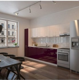 Resim Tdesigno Verda Hazır Mutfak Dolabı Kiler Dahil 320 Cm - Tezgah Dahil Mürdüm 