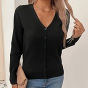 Resim Kadınların Zarif Açık Hırka - Uzun Kollu, Düğmeli, Düz Renk, Rahat Semiformel Giyim, Tüm Mevsimler İçin Dayanıklı, Tüm Mevsimler Giyim|V yaka Hırka| Yapı, Hırka Hırka 