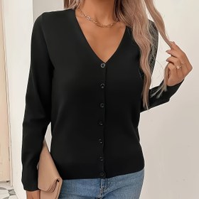 Resim Kadınların Zarif Açık Hırka - Uzun Kollu, Düğmeli, Düz Renk, Rahat Semiformel Giyim, Tüm Mevsimler İçin Dayanıklı, Tüm Mevsimler Giyim|V yaka Hırka| Yapı, Hırka Hırka 