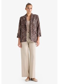 Resim DeFacto Regular Fit Leopar Desenli Blazer Ceket E1483AX24AUBN225 Kahve 