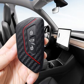Resim Karbon Fiber Silikon Araba Anahtar Kılıfı Volkswagen ID 4 Golf 8 GTI 2023 Seat Cupra Formentor Leon mk4 Skoda Octavia A8 Mk8 Anahtarlık 