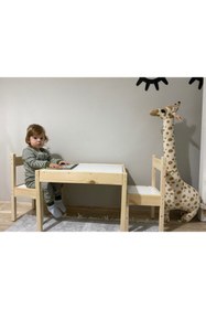 Resim Evci Wood Montessori Ahşap Çocuk Oyun Ve Aktivite Masa Sandalye Seti Yaz-sil Yüzey Ve Sandıklı 