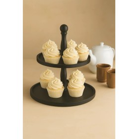 Resim Justwood SIYAH5LI 2 Katlı Kek Standı, 25 cm Pastalık, 25 cm Risus, 17X25 RISUS,25X25 Piramit Ahşap Çeyiz Seti 