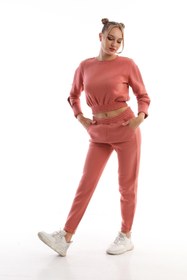 Resim Edelle Kiremit Kadın Eşofman Takımı Slim Fit Bisiklet Yaka Crop Pamuklu 