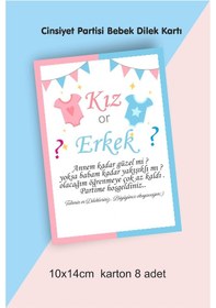 Resim Bebek Cinsiyet Partisi Tahmin Ve Dilek Anı Kartı 8 Adet 10x14 Cm 