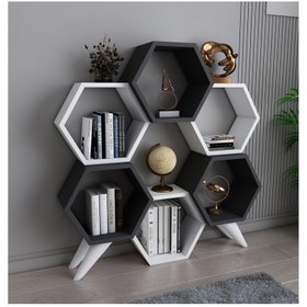 Resim EVDEKİMODA HEXAGON KİTAPLIK (ANTRASİT-BEYAZ) 