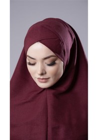 Resim Hürrem Bone Bordo Pratik Hazır Geçmeli Tesettür Eşarp Pamuk Caz Kumaş Tek Katlı Çapraz Hijab 2305 16 