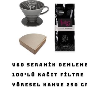 Resim V60 Demleme Seti Seramik Dripper + 100'lü Filtre + Kahve 