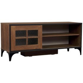 Resim Revival Metal Ayaklı Tv Ünitesi 125Cm Meşe / Cam Sürgülü Kapaklı 