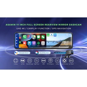 Resim UralTeknik 11 " İnç Ayna Ekran 4K+1080 2 Kamera Carplay Android Oto Akıllı Dokunmatik Araç Multimedya Oynatıcı 