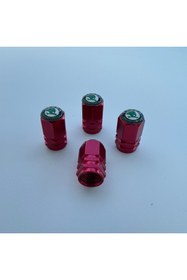 Resim Aksefuar Lazer Skoda Logolu Alüminyum Altıgen Kırmızı Sibop Kapağı 