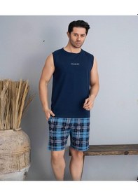 Resim Pijamoni Erkek Bisiklet Yaka Kolsuz Şortlu Pijama Takımı 6185/2 - 1 Adet Lacivert 