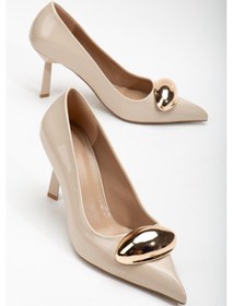 Resim Rugan İnce Topuk Metal Aksesuarlı Ten Kadın Stiletto-3173-ten Ten 