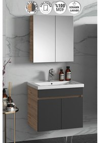 Resim Çiğdem 55 Cm Atlantik Çam-Antrasit Gri Mat Mdf Seramik Lavabolu A Antrasit - Atlantik Çam 