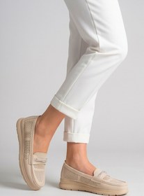 Resim Aura Comfort - Ortopedik Tabanlı Işıltı Detaylı Kadın Krem Günlük Casual Loafer Ayakkabı 