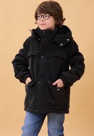 Resim Erkek Çocuk İçi Kürklü Kapüşonlu Su İtici Kalın Kışlık Mont - Siyah / 4-5 Yaş 