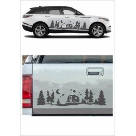 Resim Sticker Usta Kamp Karavan Gece Doğa Orman Sticker Araba Oto Karavan Etiket 02160 