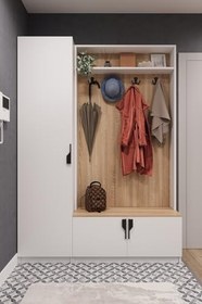 Resim ASRA TREND V-01 Portmanto 150 cm - Modern Vestiyer, Sonoma & Beyaz,%100 MDFLAM, 5’li Askılık ve Çok Raflı Ayakkabılıklı Antre Dolabı 