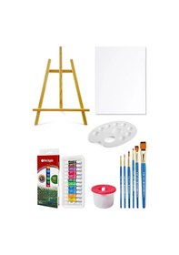 Resim Masaüstü Şövale Akrilik Boya Seti 9 Ml 12'li Tuval Seti 35x50 Tuval Çok Renkli 