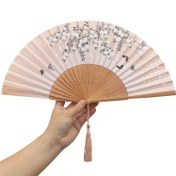 Resim El yapımı bambu katlanır el yelpazesi, püskül ile, zarif kadın hediyesi, düğün partisi hediyesi, geleneksel el yelpazesi, Çin/Japon tarzı, vintage 