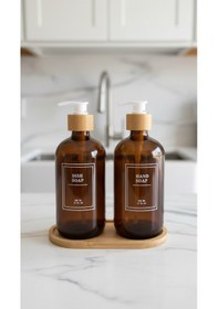 Resim Kapris Mtr-2503788 2li Bambu Tabaklı Cam Sabunluk Kahve 