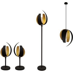 Resim Aurum Koleksiyonu 4'lü Aydınlatma Seti 2 Abajur, 1 Lambader, 1 Sarkıt Siyah - Gold 