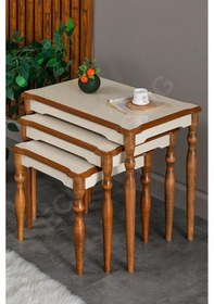 Resim Faymend Inci Krem 3'lü Lüx Ahşap Sehpa Krem 