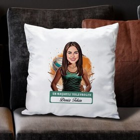Resim Karikatürlü En Başarılı Kadın Voleybolcu Yastık 