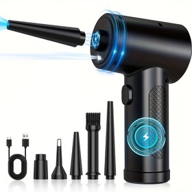 Resim 1pc Taşınabilir Elektrikli Toz Söpürge] USB Şarj Edilebilir Sıkıştırılmış Hava Söpürge, 51000RPM Elektrikli Toz Söpürge, Taşınabilir Hava Temizleme Pompası, 0-200W ABS Reçine, LED Işık ile, 4000mAh Lityum Batarya, Bilgisayar Klavyeleri için 