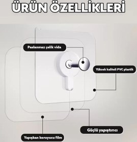 Resim Hombak Ultra Güçlü Vantuzlu Askı Çerçeve Askısı Vidalı Kanca Yapışkanlı Dayanıklı Şeffaf Raf Tutucu 