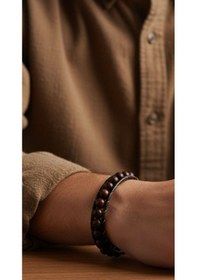 Resim Erkek 8mm Ceviz Ağacı Deri Bileklik 9274 Kahverengi 