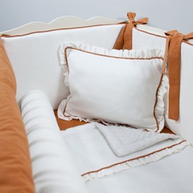 Resim Ekru - Tarçın Full Bebek Uyku Seti - Düz Bumper / 75x115 